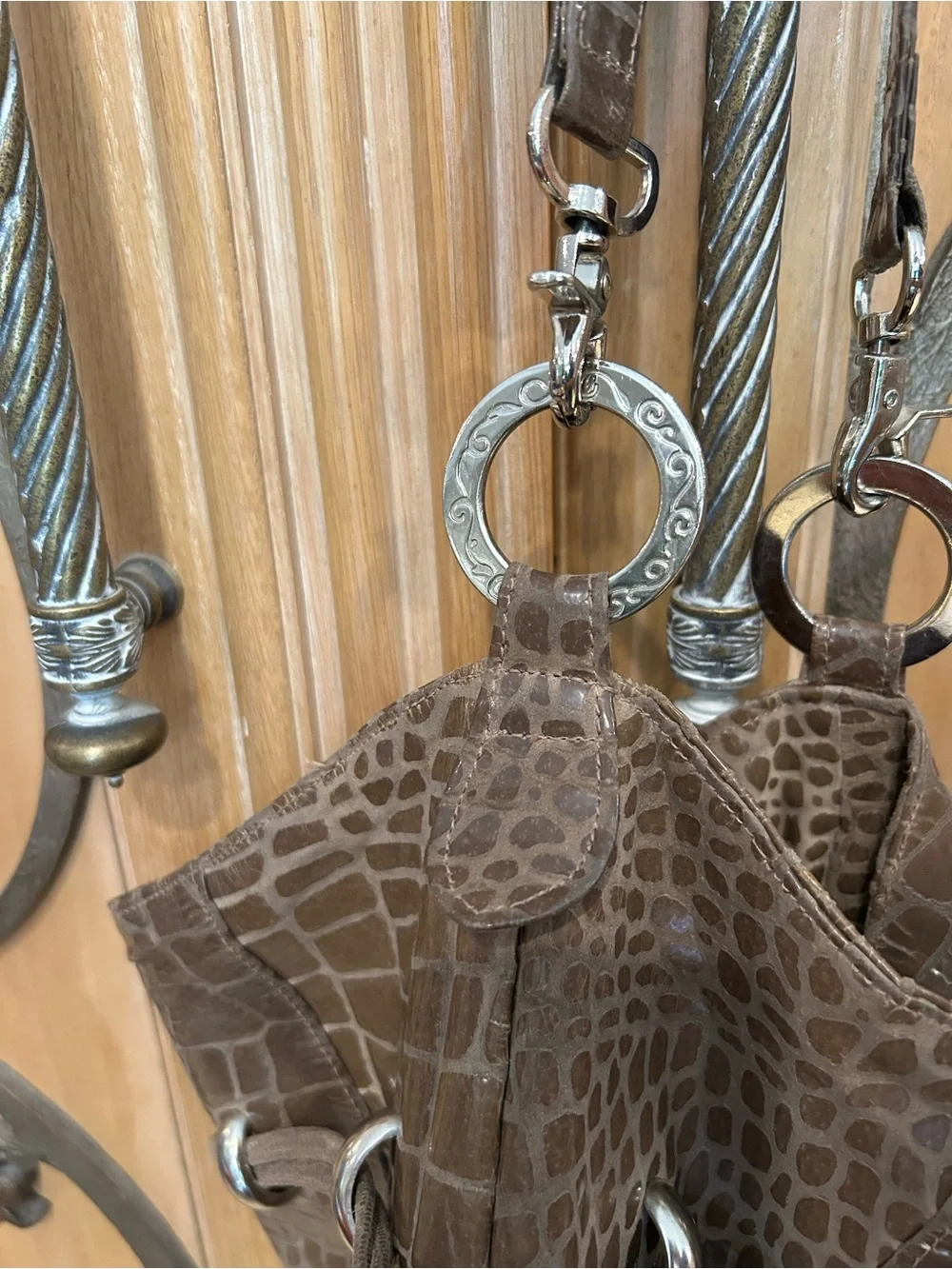 Vintage Andre Oliver Croc Embossed Leather Boho Drawstring Bucket Hobo Bag